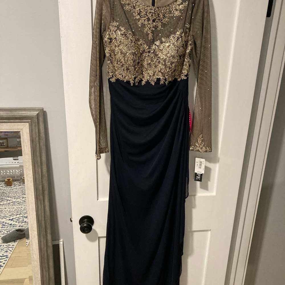 Long Navy and Gold gown S-8